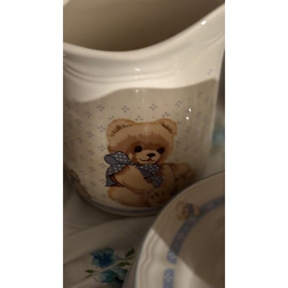 ~ Vintage Tienshan Stoneware Teddy Bear Pitcher Creamer Plates X5 80s  Sugar - Picture 3 of 8
